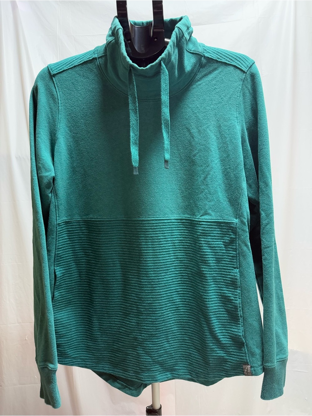 L.L.Bean Cozy Mixed-Knit Pullover Teal Funnel Neck L
